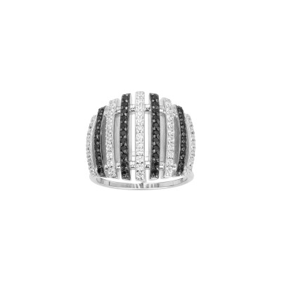 Bague en argent et oxydes de zirconium noirs et blancs