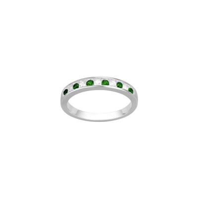 Bague en argent et oxydes de zirconium verts et blancs