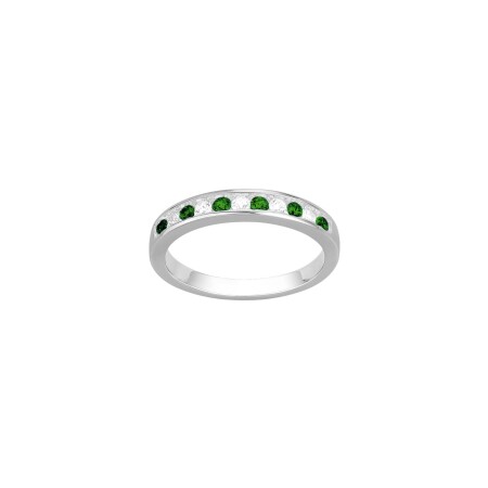 Bague en argent et oxydes de zirconium verts et blancs