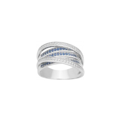 Bague en argent, oxydes de zirconium et spinelle synthétique bleue