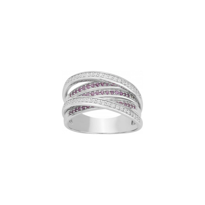 Bague en argent, oxydes de zirconium et spinelle synthétique rouge