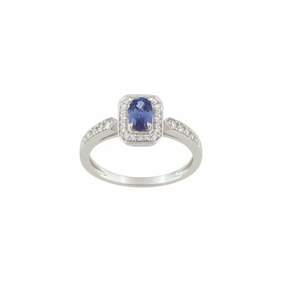 Bague en or blanc, diamants et saphir 0.56ct