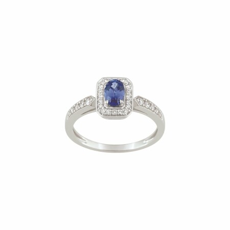 Bague en or blanc, diamants et saphir 0.56ct