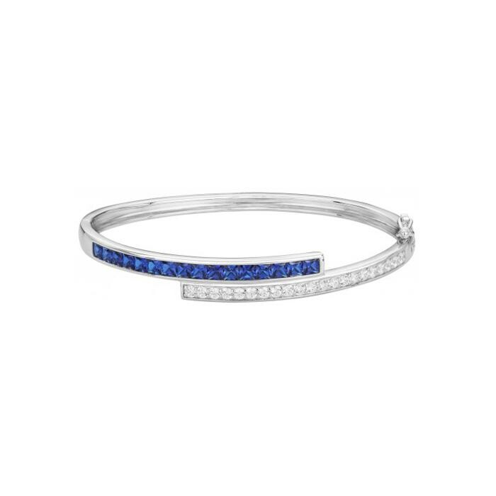 Bracelet en argent, spinelle bleue et oxyde de zirconium