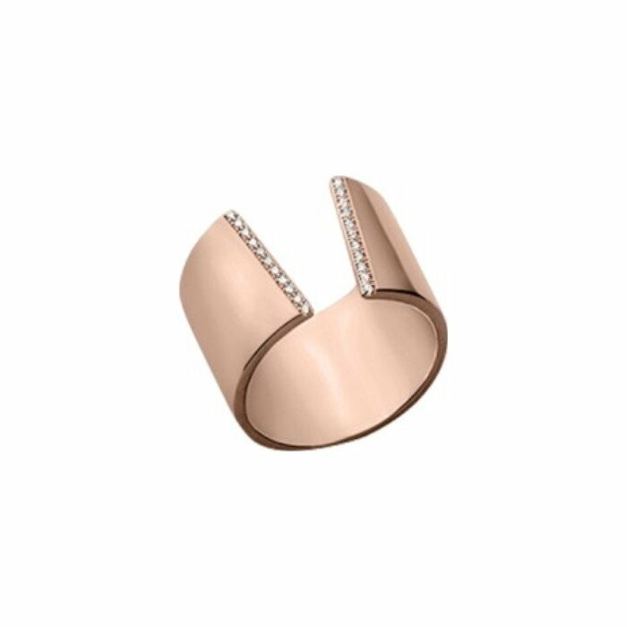 Bague large Les Georgettes Les Cumulables, finition dorée rose, oxydes de zirconium, taille 50