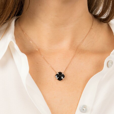 Collier Morganne Bello Victoria Lys en or rose, onyx et diamants