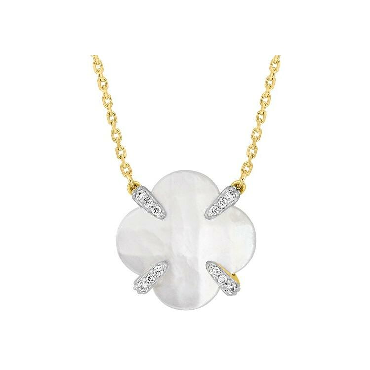 Collier Morganne Bello Victoria Lys en or jaune, nacre blanche et diamants