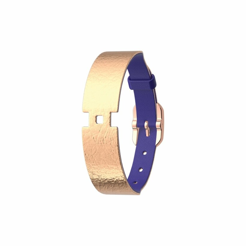 Bracelet de montre Les Georgettes Les Coutures en cuir Bleu Outremer / Rose Sirène, boucle dorée rose, 14mm