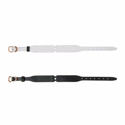 Bracelet de montre Les Georgettes Couture en cuir noir / blanc, boucle plaquée or rose, largeur 14mm