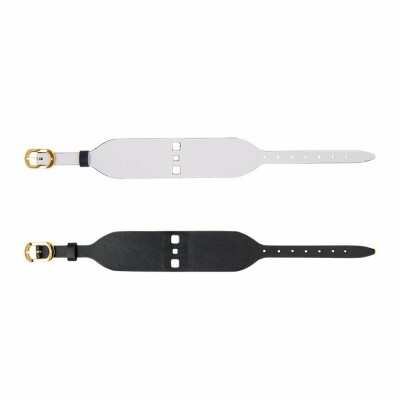 Bracelet de montre Les Georgettes Couture en cuir noir / blanc, boucle dorée, largeur 25mm