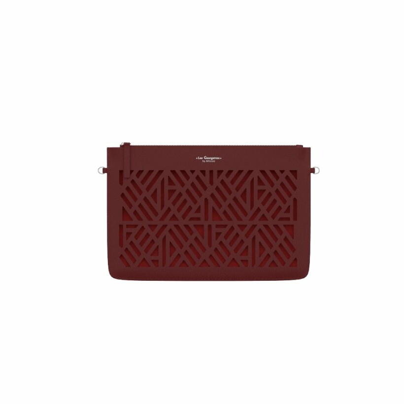 Pochette Les Georgettes Dentelle Bordeaux, Motif Ruban, 28.5x18.5x0.3cm