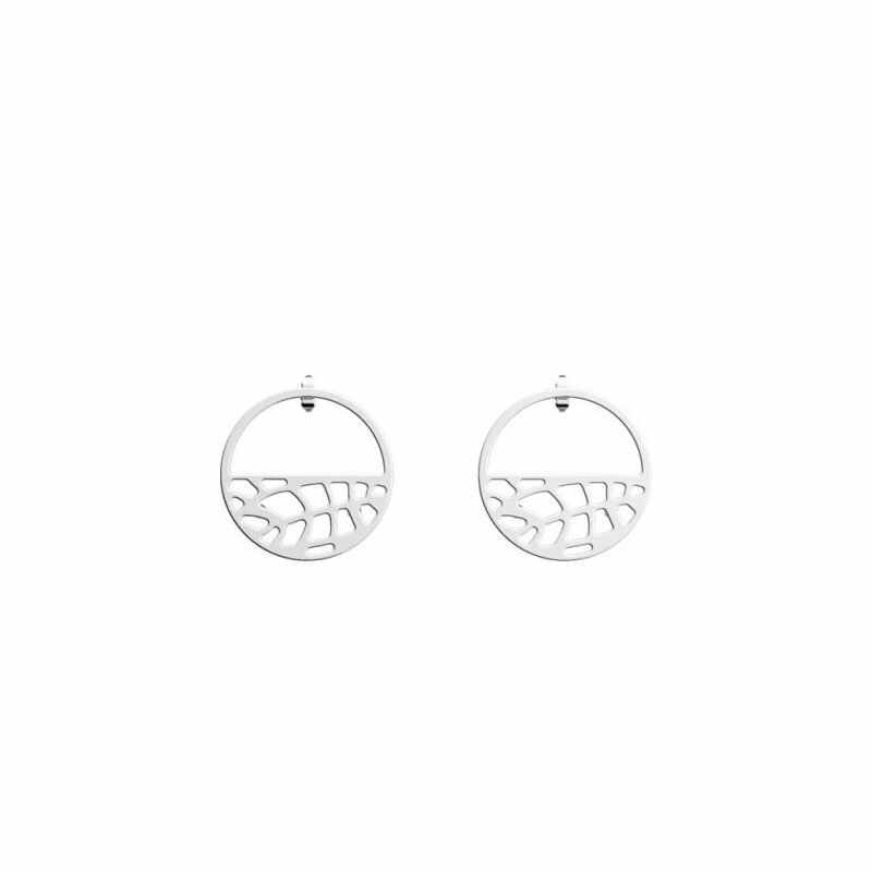 Boucles d'oreilles petites créoles Les Georgettes Les Essentielles Fougères argentées, 30mm