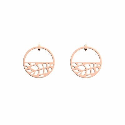 Boucles d'oreilles petites créoles Les Georgettes Les Essentielles Fougères dorées rose, 30mm