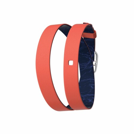 Bracelet de montre double tour Les Georgettes Les Coutures en cuir corail/marine