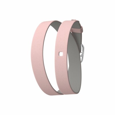 Bracelet de montre double tour Les Georgettes Les Coutures en cuir gris clair/rose clair