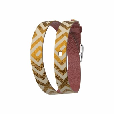 Bracelet de montre Les Georgettes Les Coutures en cuir Double tour, Blush / Rubik, boucle argentée, 10mm