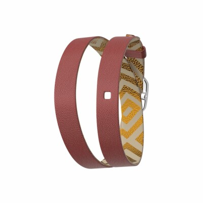 Bracelet de montre Les Georgettes Les Coutures en cuir Double tour, Blush / Rubik, boucle argentée, 10mm