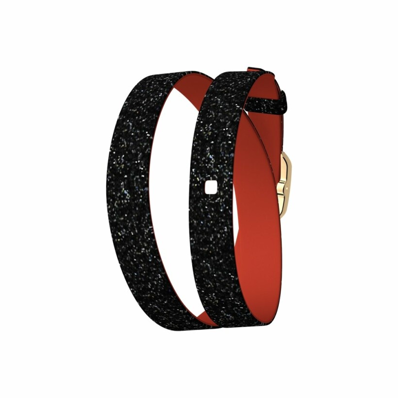 Bracelet de montre double tour Les Georgettes Les Coutures en cuir paillettes noires/rouge