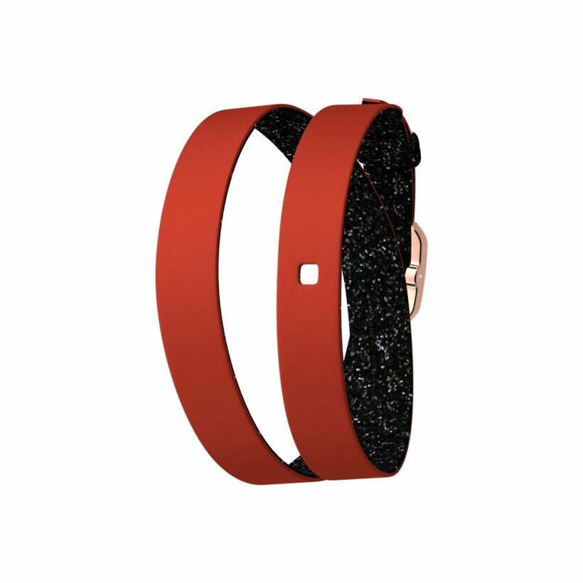 Bracelet de montre double tour Les Georgettes Les Coutures en cuir paillettes noires/rouge