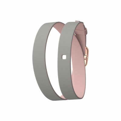 Bracelet de montre double tour Les Georgettes Les Coutures en cuir gris clair/rose clair