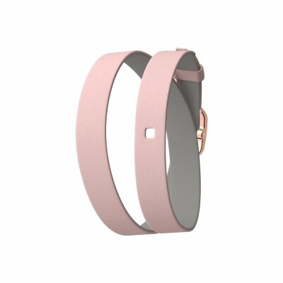 Bracelet de montre double tour Les Georgettes Les Coutures en cuir gris clair/rose clair