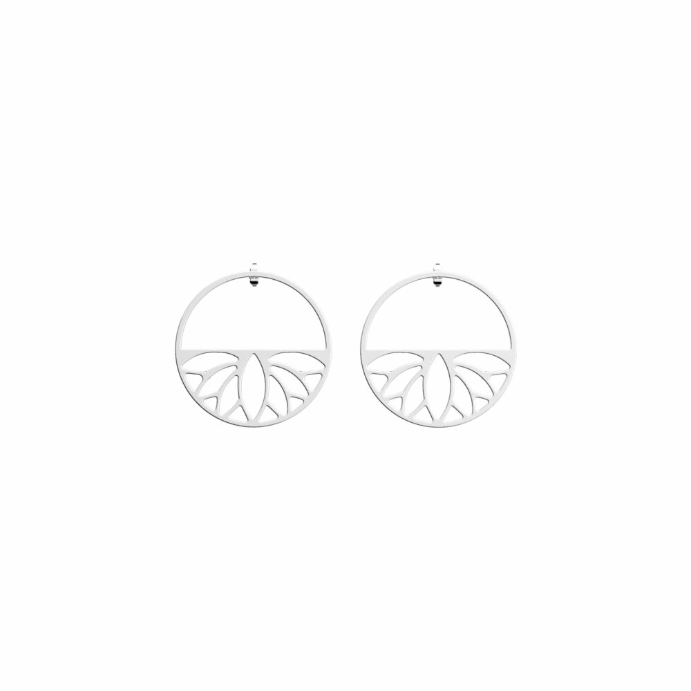 Boucles d'oreilles créoles Les Georgettes Les Essentielles Lotus argentées, 43mm