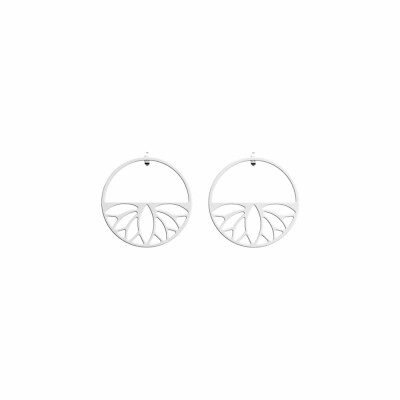 Boucles d'oreilles créoles Les Georgettes Les Essentielles Lotus argentées, 43mm