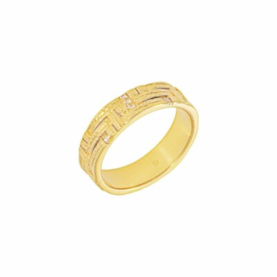 Bague Saunier Boiserie en plaqué or jaune et oxyde de zirconium blanc, taille 54