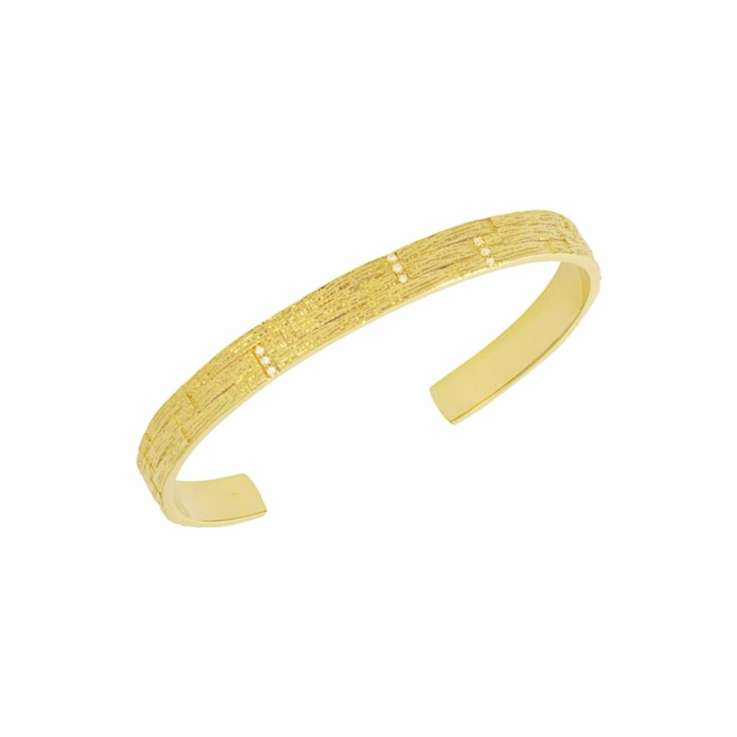 Bracelet jonc Saunier Boiserie en plaqué or jaune et oxyde de zirconium blanc
