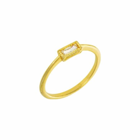 Bague Saunier Baguette en plaqué or jaune et oxyde de zirconium blanc, taille 56