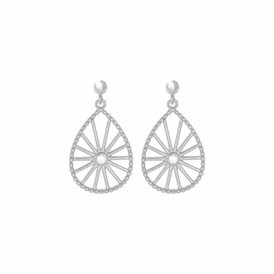 Boucles d'oreilles pendantes Saunier Osier en argent et oxyde de zirconium blanc