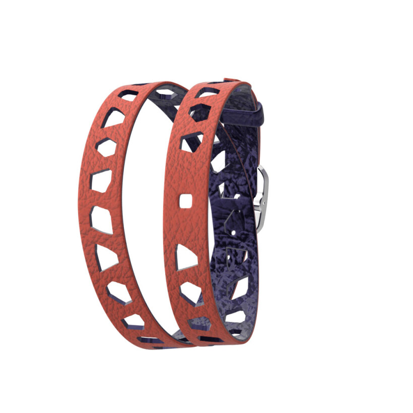 Bracelet de montre Les Georgettes Les Coutures en cuir dentelle corail/marine