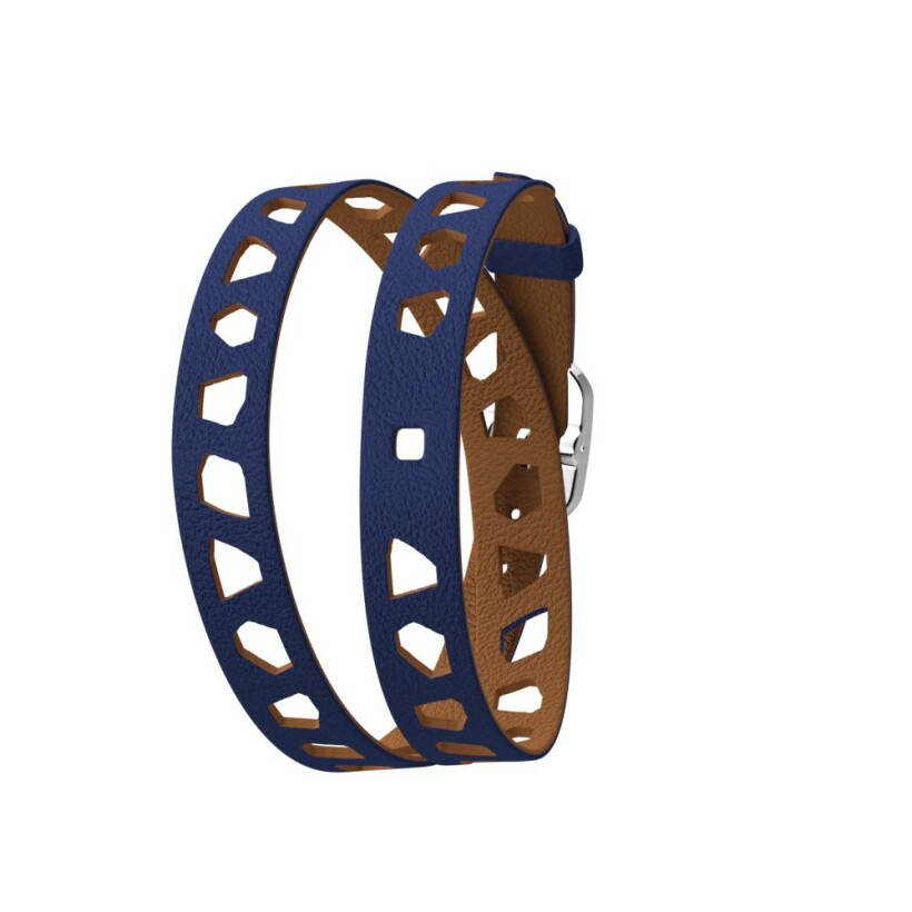 Bracelet de montre Les Georgettes Les Coutures en cuir dentelle girafe bleu denim/canyon
