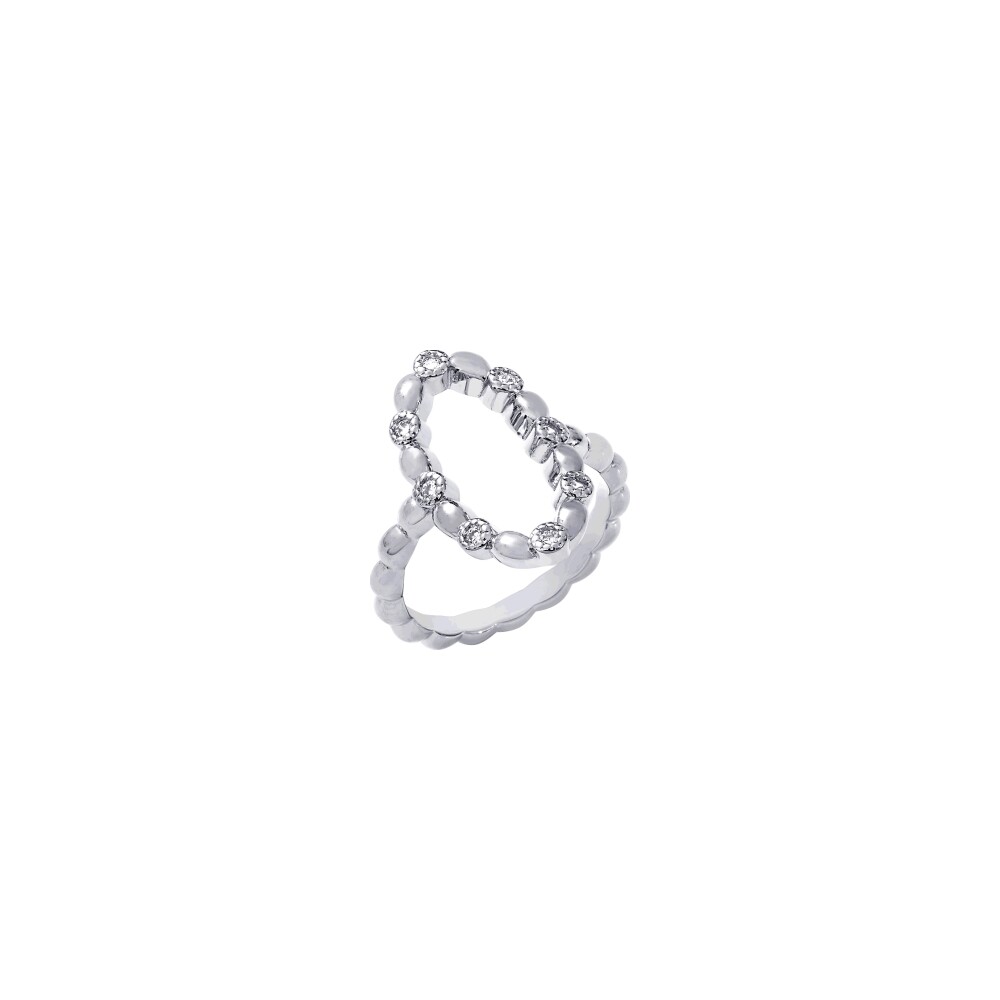 Bague Saunier Galet en argent et oxydes de zirconium, taille 54