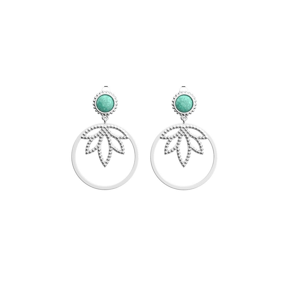 Boucles d'oreilles pendantes Les Cadettes Lotus Perle, finition argentée, taille XL