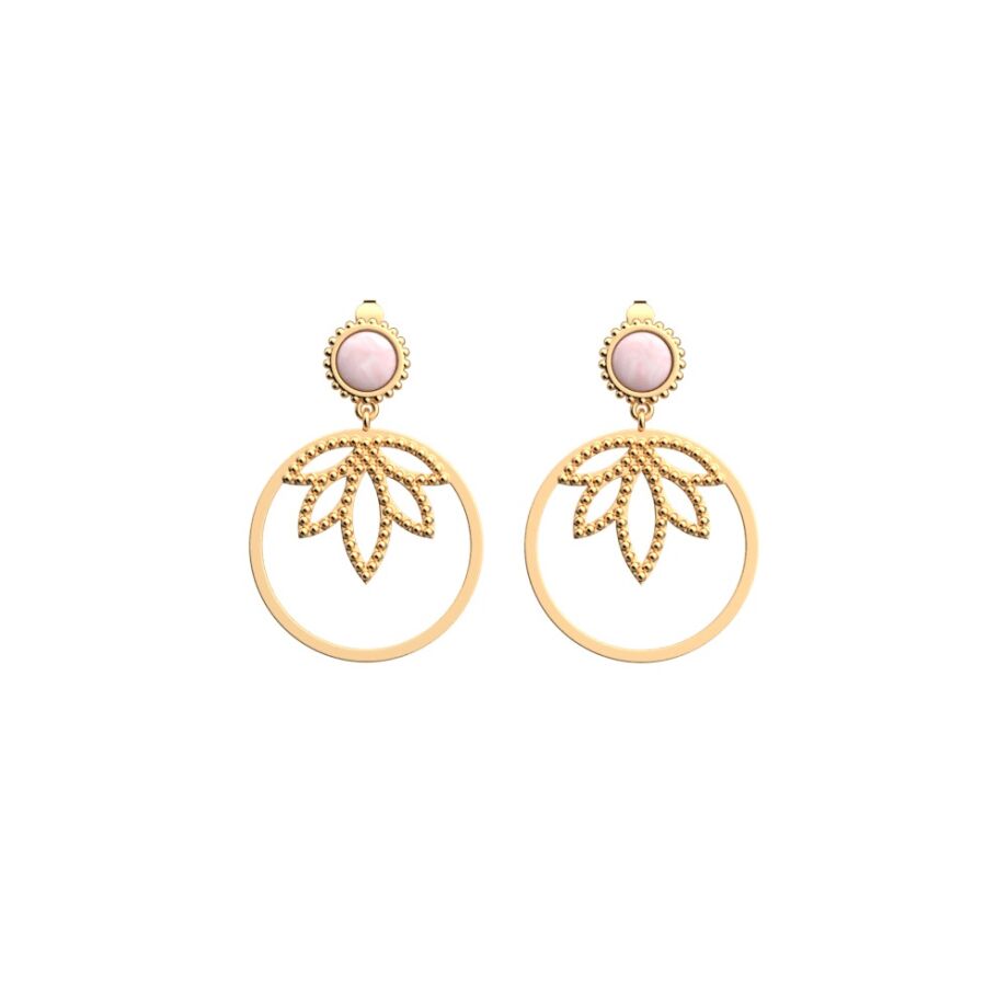 Boucles d'oreilles pendantes Les Cadettes Lotus Perle, finition dorée, taille XL