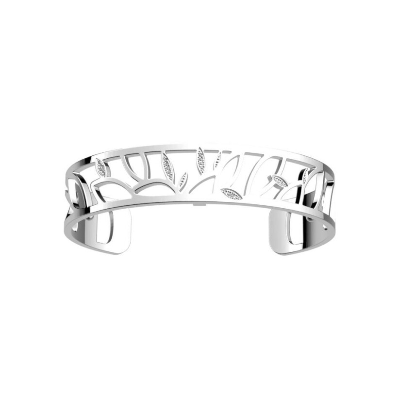 Bracelet manchette Les Georgettes Arbre de vie en laiton finition argentée et oxydes de zirconium, 14mm