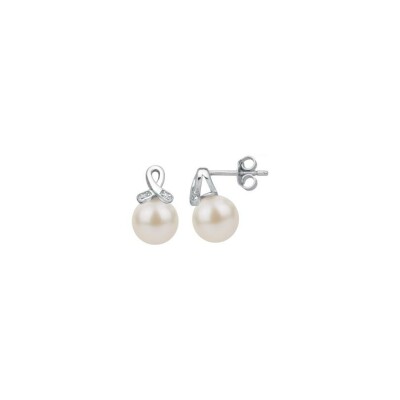 Boucles d'oreilles en argent, perle d'eau douce et oxyde de zirconium