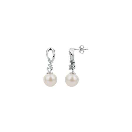 Boucles d'oreilles en argent, perle d'eau douce et oxyde de zirconium