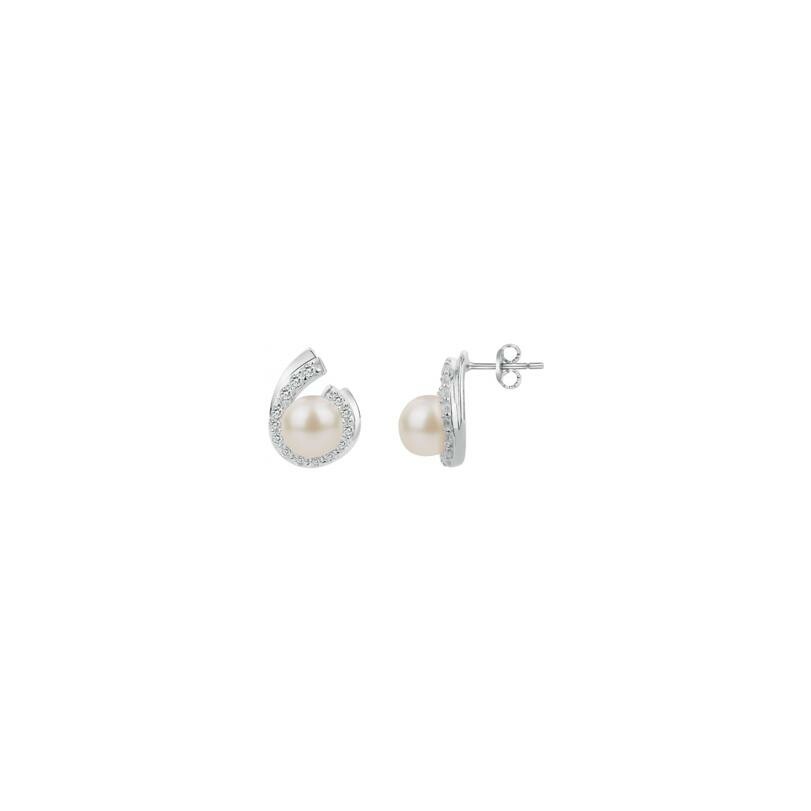 Boucles d'oreilles en argent, perle d'eau douce et oxyde de zirconium