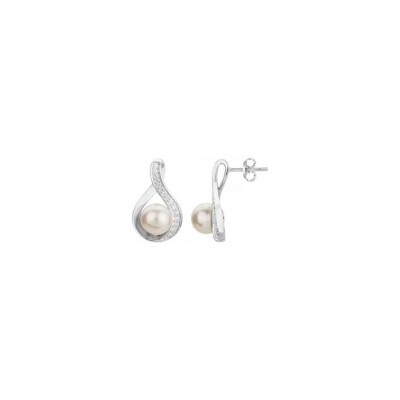 Boucles d'oreilles en argent, perle d'eau douce et oxyde de zirconium