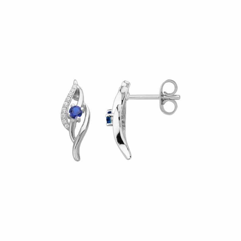 Boucles d'oreilles en argent, spinelles bleues et oxydes de zirconium