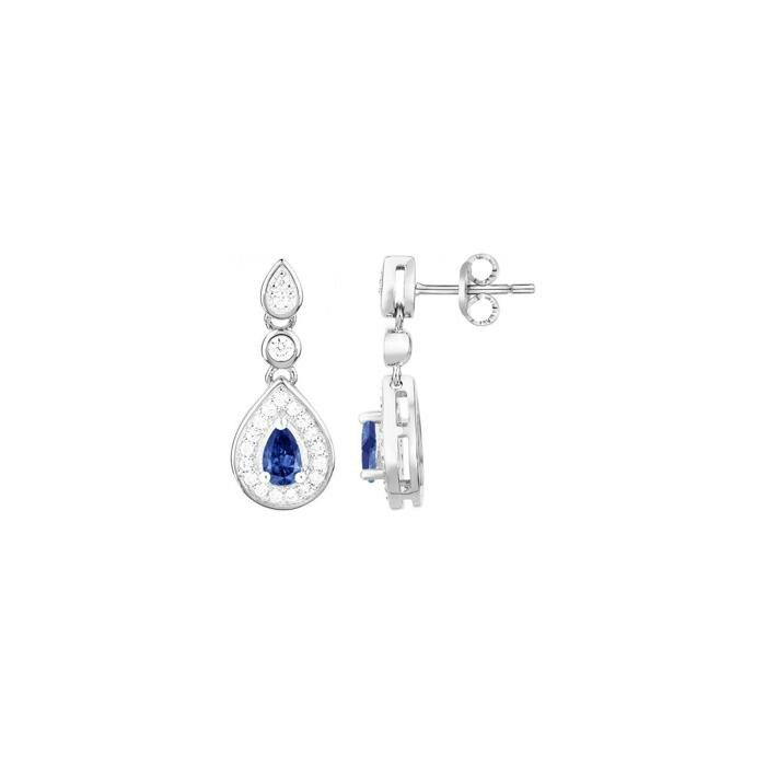 Boucles d'oreilles en argent, spinelle bleue et oxyde de zirconium