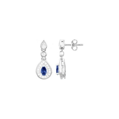 Boucles d'oreilles en argent, spinelle bleue et oxyde de zirconium