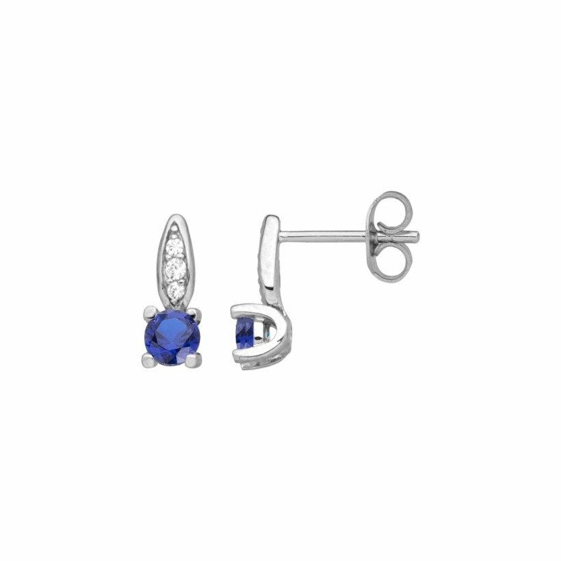 Boucles d'oreilles en argent, spinelle bleue et oxyde de zirconium