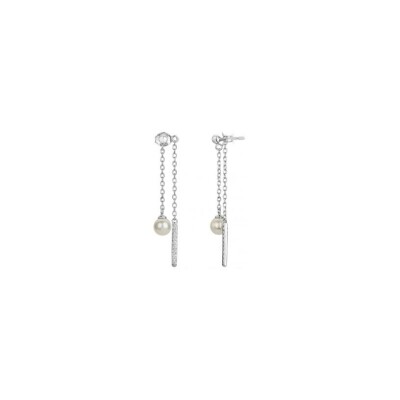 Boucles d'oreilles en argent, perle d'eau douce et oxyde de zirconium