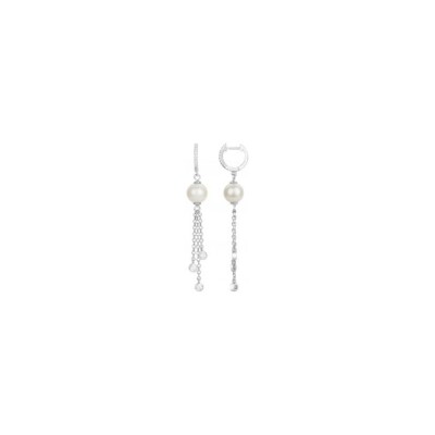 Boucles d'oreilles en argent, perle d'eau douce et oxyde de zirconium
