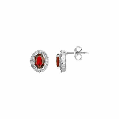 Boucles d'oreilles en argent, pierres rouges et oxydes de zirconium