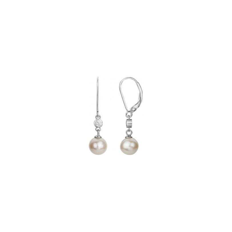 Boucles d'oreilles en argent, perle d'eau douce et oxyde de zirconium