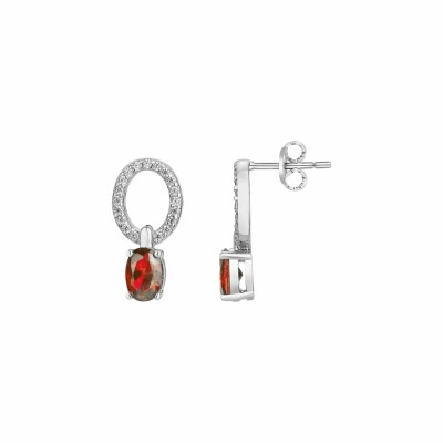 Boucles d'oreilles en argent, pierres rouges et oxydes de zirconium